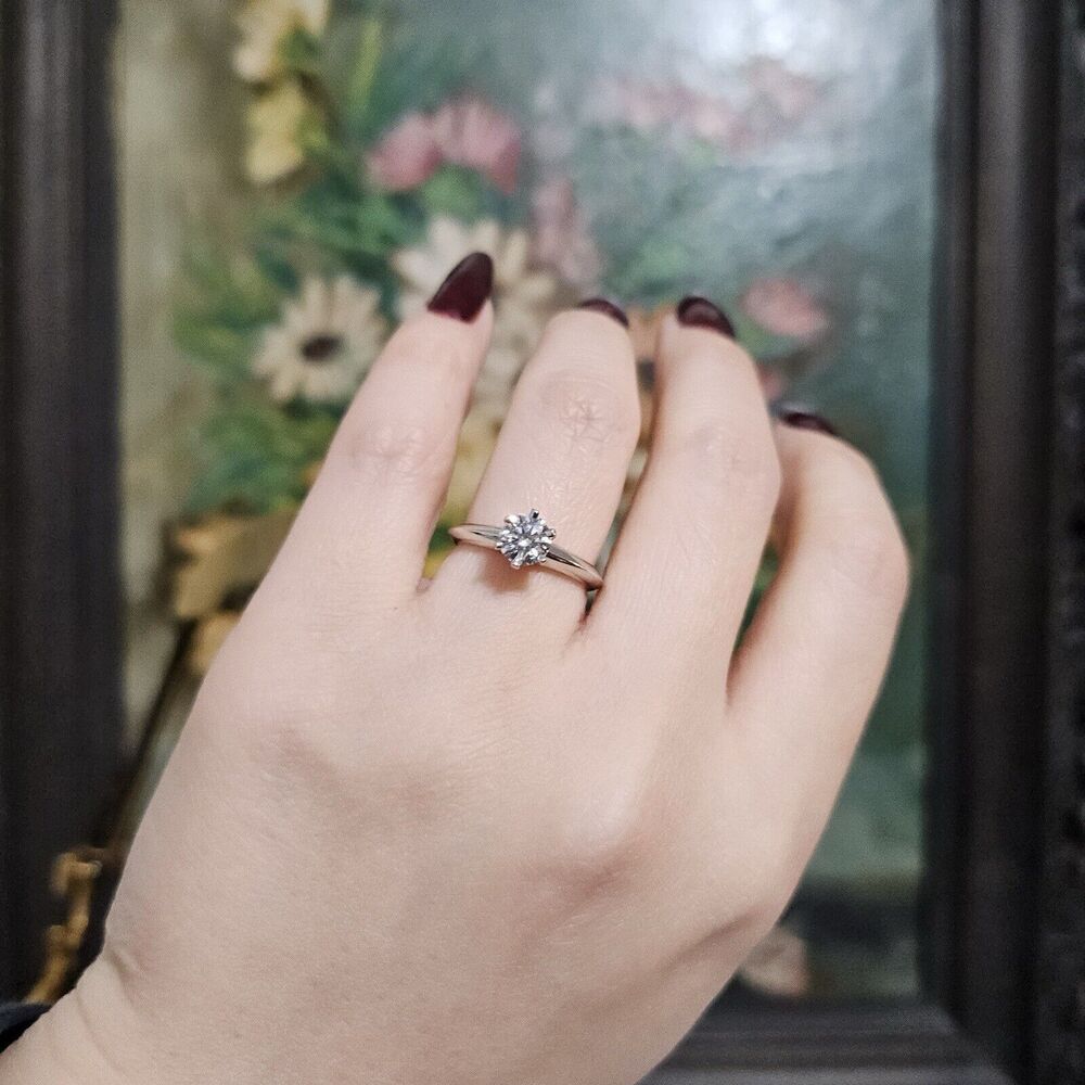 $7500++ Tiffany & Co. Solitaire Platinum Diamond Engagement Ring .62 TCW - Picture 8 of 9